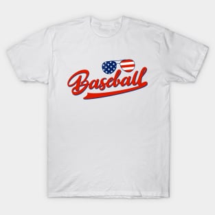 Baseball American Flag Sunglasses T-Shirt